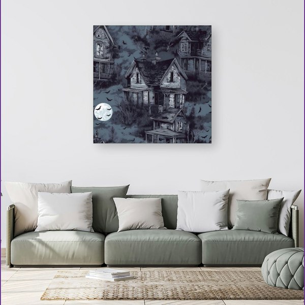 Warren Reed Spooky Shadowy Haunted House Canvas