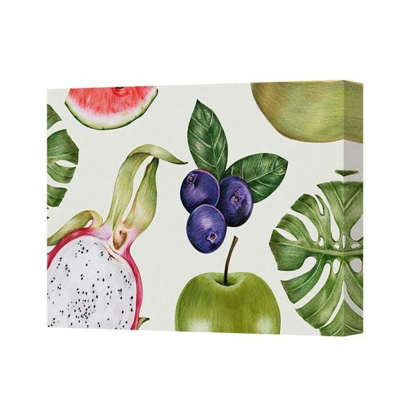 Benjamin Tate Design Canvas Wall Art Green Apple Dragon Fruit And Blueberries Print
