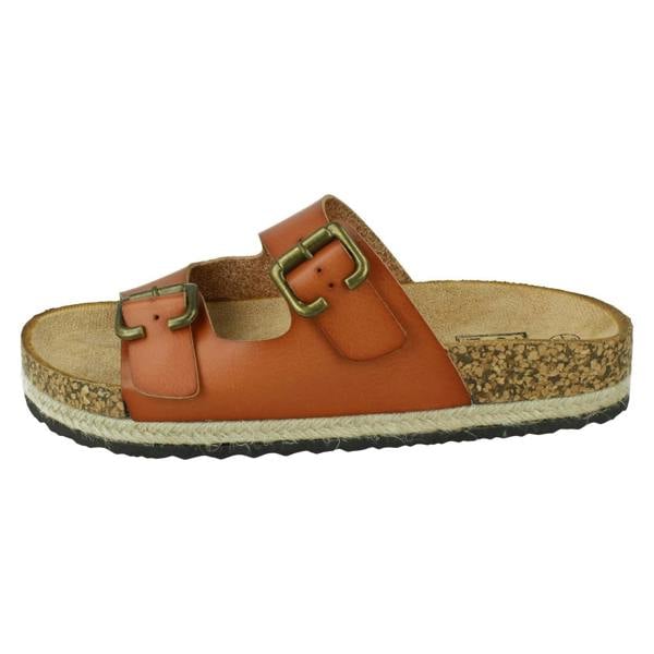 Down to Earth Ladies Down To Earth Twin Buckle Strap Sliders Sandals F12086