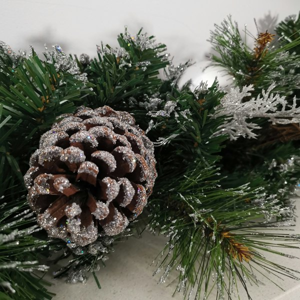Samuel Alexander Premier 180cm (6ft) Festive Silver Dressed Christmas Garland With Berries Pinecones And Silver Baubles