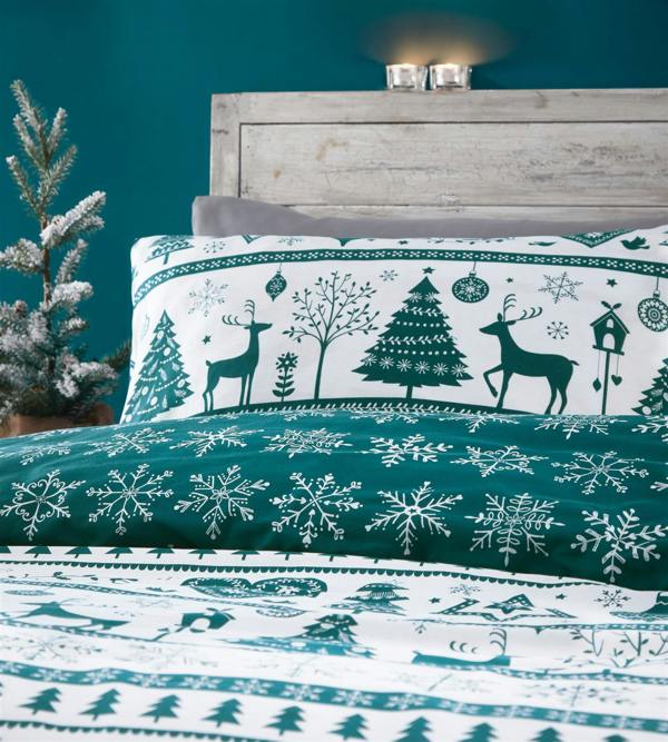 Noel Teal Christmas Duvet Cover Set - Teal - Single