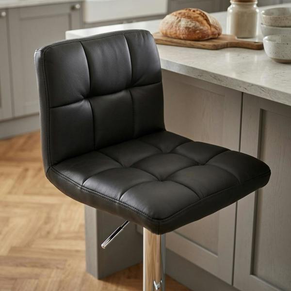 Lamboro Allegro Real Leather Adjustable Swivel Bar Stool with Backrest & Chrome Base