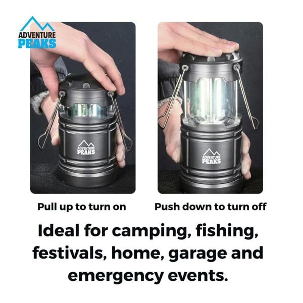 Adventure Peaks Camping Lantern Battery Operated 2 Pack - 300 Lumen COB Camping Lamp Collapsible Tent Light with Handle