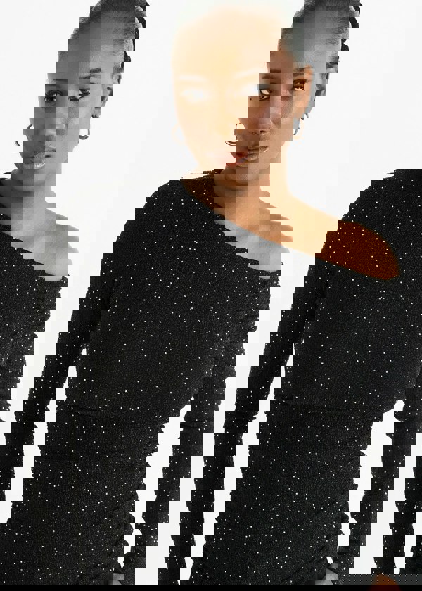 Gini London Black Diamante Slash Neck Top