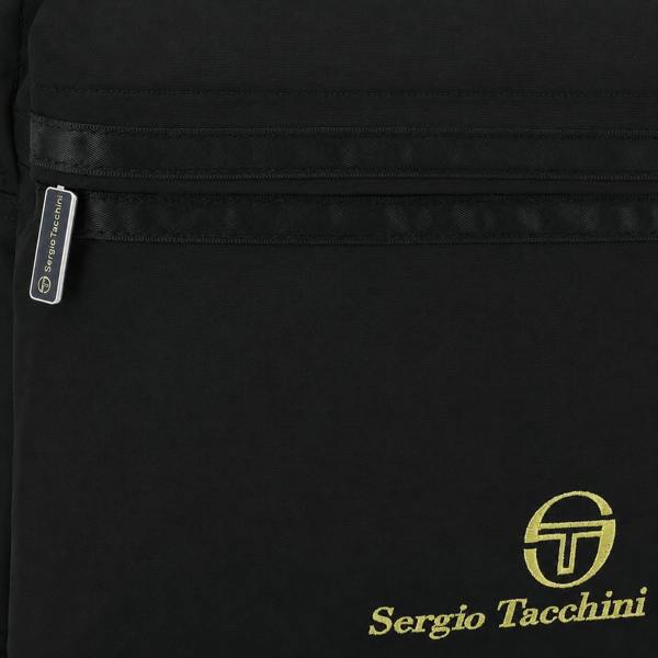Black Sergio Tacchini Sarchi cross body bag featuring a gold embroidered logo and a branded metallic zipper pull.