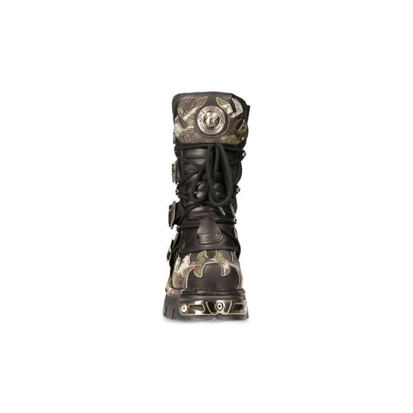 New Rock Flame Accented Camouflage Leather Biker Boots- M-591-S15