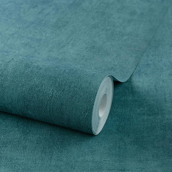 Grandeco Annabella Distressed Limewash Plaster Textured Wallpaper, Teal Blue