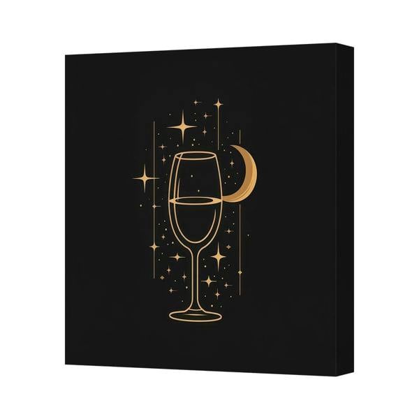 Benjamin Tate Design Gold Wine Glass Night Sky Canvas Print On Deep Wooden Frame UK Handmade