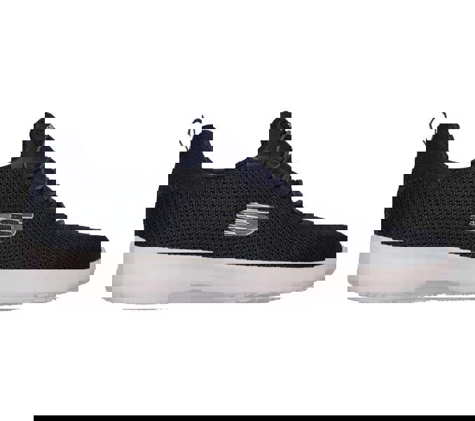 Skechers Dynamight Mens Slip On Comfort Memory Foam Trainers, navy blue athletic sneakers with a breathable mesh upper and cushioned white sole.