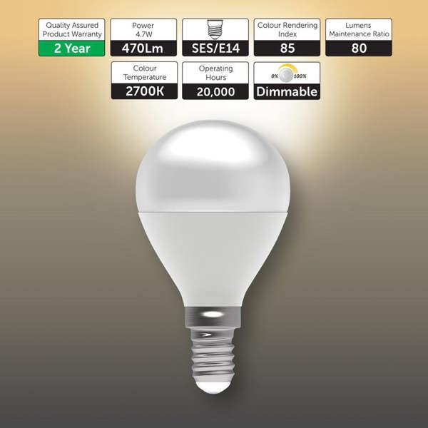 BELL Lighting E14 Dimmable LED Golf Ball 4.7W Energy Saving Light Bulb