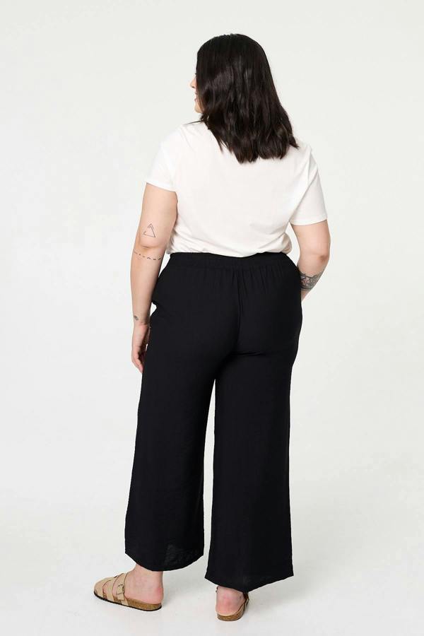 Black | Curve Tie Waist Wide Leg Trousers