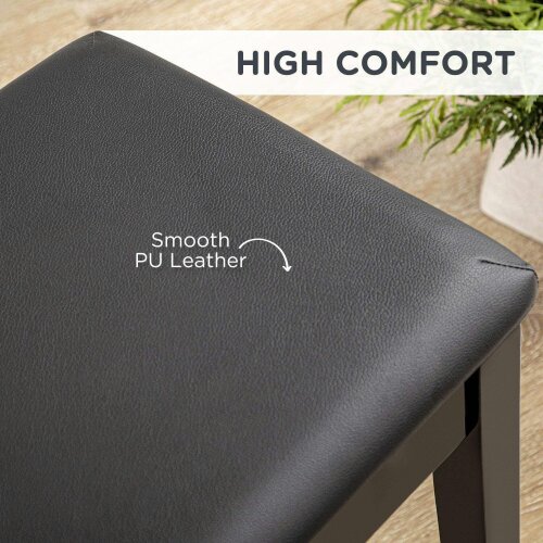 Bobobiy Classic Piano Bench Stool, PU Leather Padded Keyboard Stool with Rubber Wood Legs and Music Storage Compartment, Black