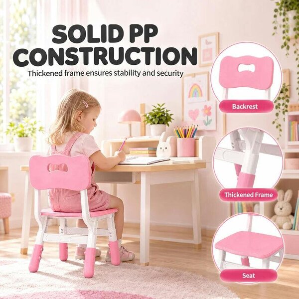 2 PCS Kids Desk Chairs, 3 Level Height Adjustable Children's Chairs with Backrest for 1.5-8 Years, Max Load 50KG, Pink
