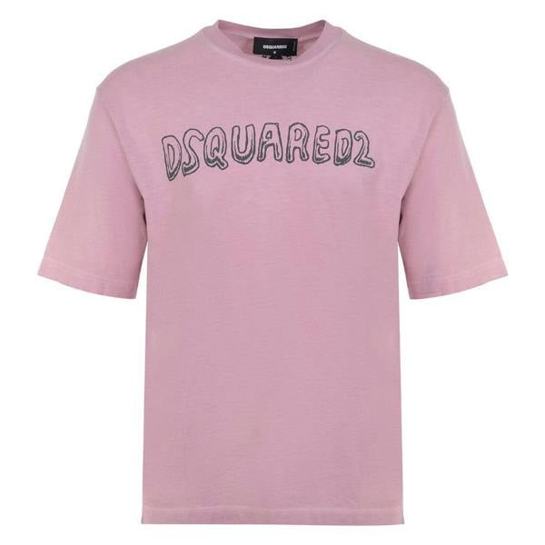 DSquared2 Mens Best Fade Cartoon Logo Loose Fit T-Shirt - Dusty Rose - 