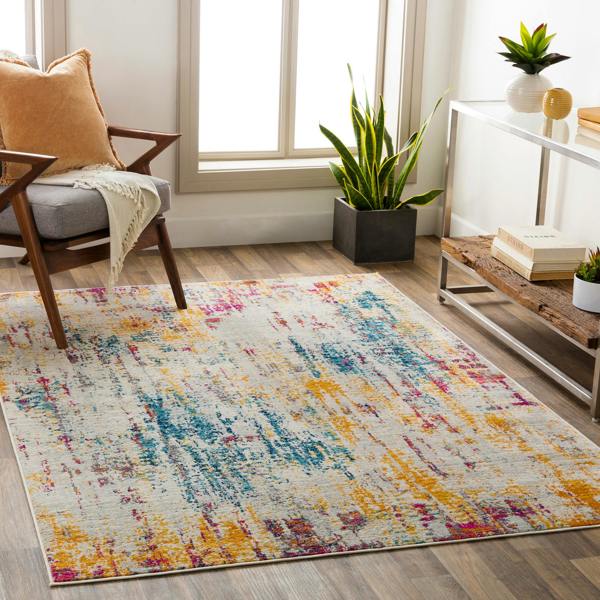 Livabliss Floransa-Abstract Grey Pink Yellow Blue Modern Marble Rug