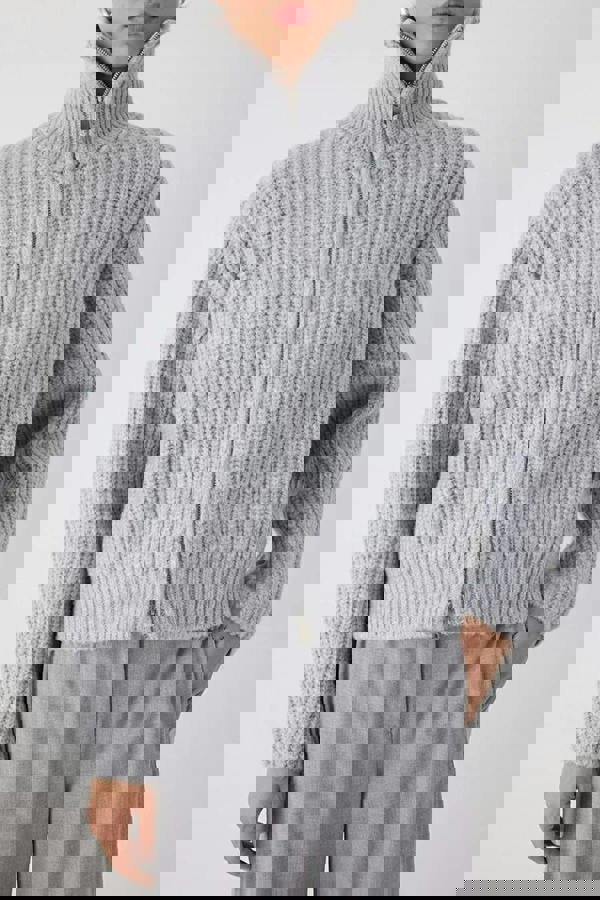 WOVCOR Soft-Textured Oversize Knit Cardigan with Zipper Detail