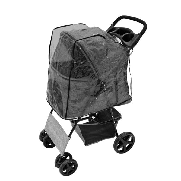 Monstershop Pet Stroller with Rain Cover - Woven Grey