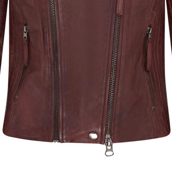 Infinity Leather Womens Burgundy Biker Leather Jacket - Delhi