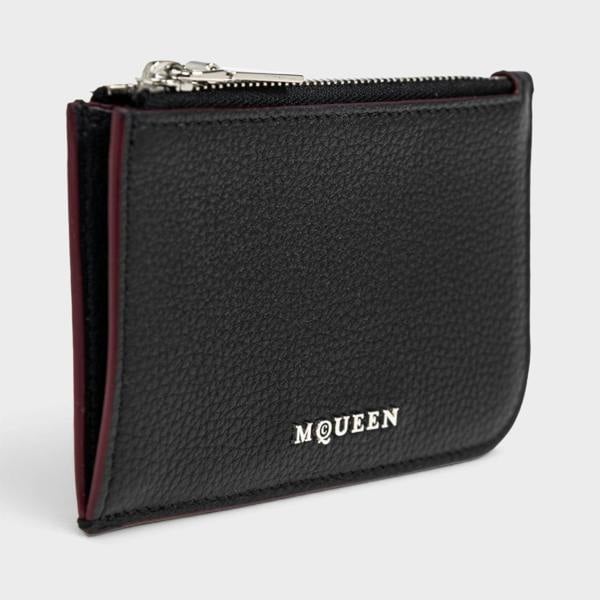 Alexander McQueen Logo Sling Zip Card Case Leather Black