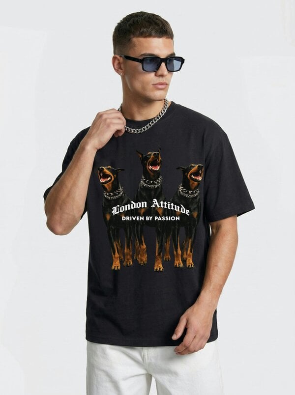 London Attitude Original Creators Doberman Oversized Heavyweight T-Shirt - Black
