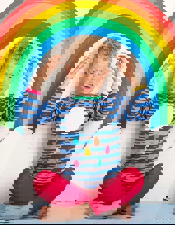 Organic Rainbow Raindrop Cloud Applique T-Shirt - Toby Tiger UK Retail