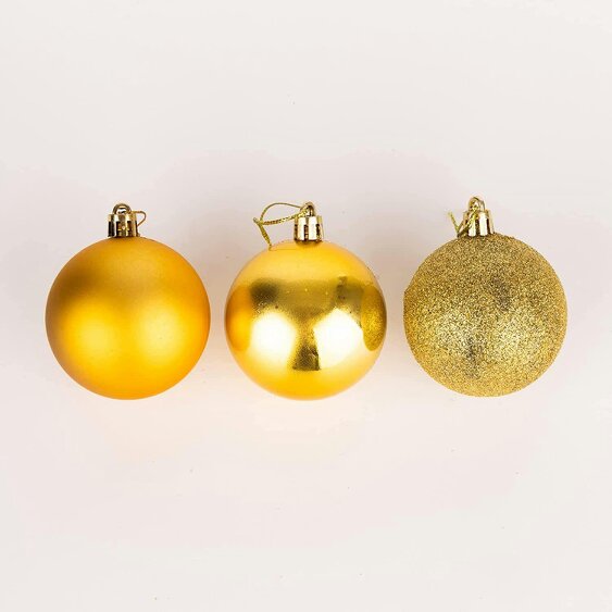 Shatchi Shatterproof Gold Christmas Bauble Set in 6 Piece and 18 Piece Pack Sizes, 60mm Decorations