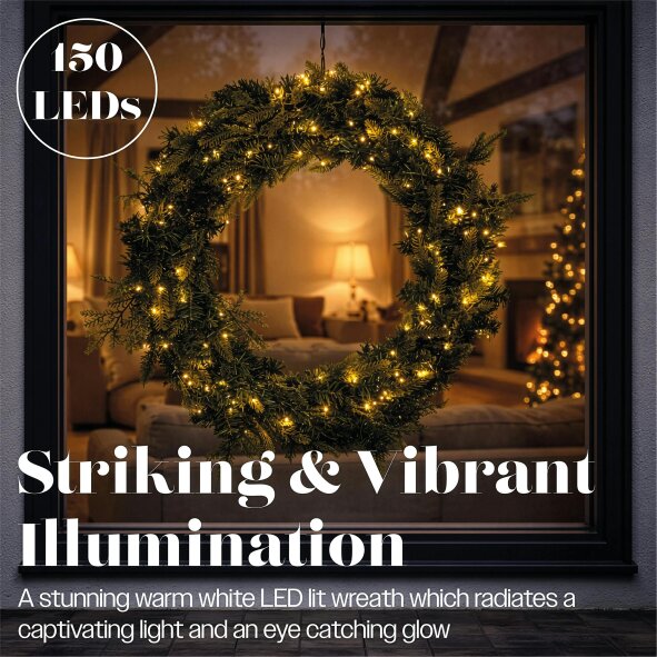 Scotts of Stow Xmas Haus White LED Wreath Outdoor Christmas Decoration with Timer