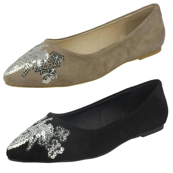 Spot On Ladies Spot On Flat Pointed Toe Ballerinas