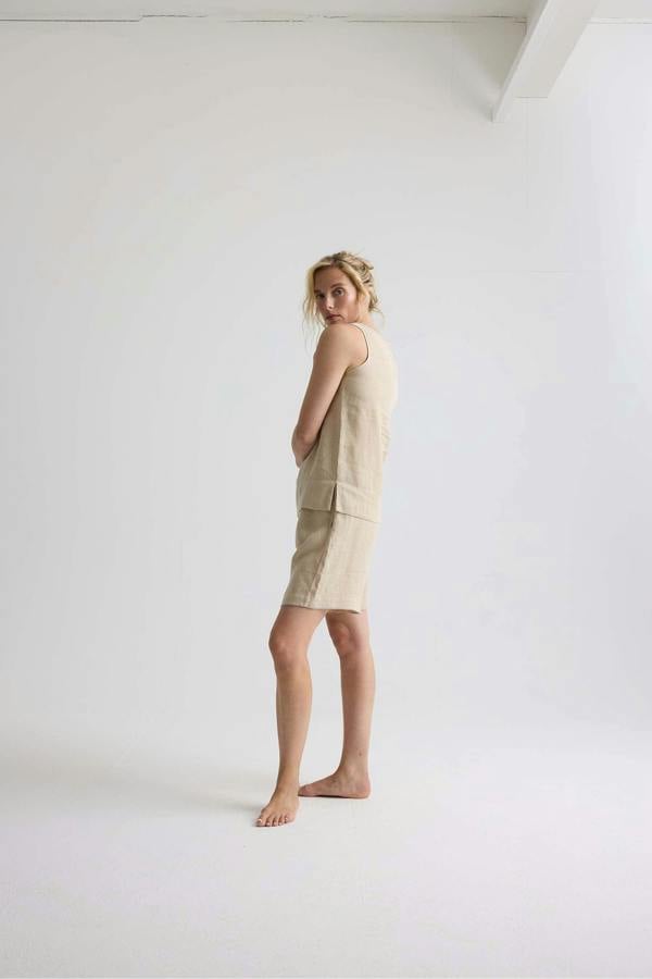 Pretty You London Relaxed Linen Vest In Summer Sand