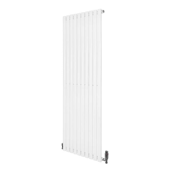 Sleek white oval single column radiator measuring 1600mm x 600mm, featuring modern design and integrated valves for efficient heating