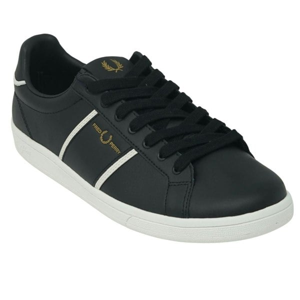 Fred Perry Debossed Branding Leather Men's Trainers - Black