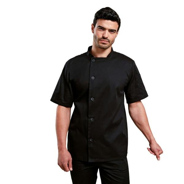 Premier Unisex Adult Essential Short-Sleeved Chef Jacket - Black