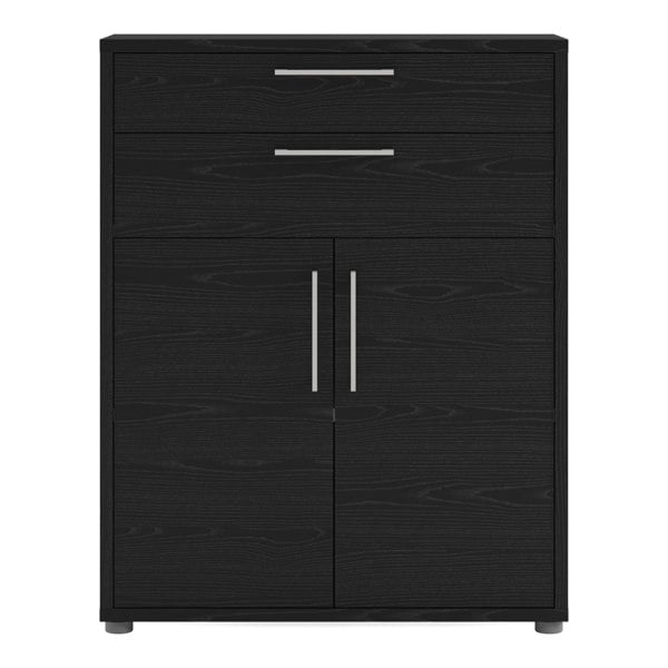 Furniture To Go Prima Bookcase 1 Shelf With 2 Drawers 2 Doors In Black Woodgrain