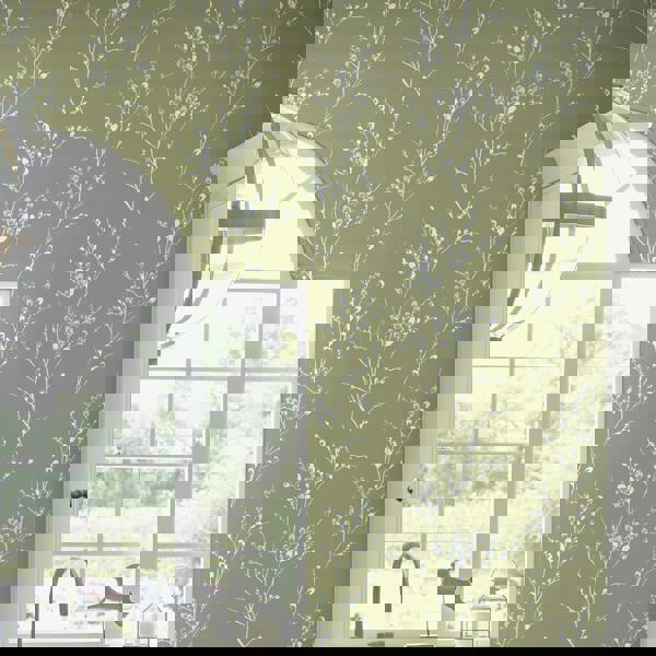 Laura Ashley Pussy Willow Wallpaper - Moss Green - 10m