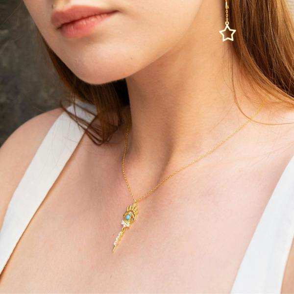 Spero London Turquoise Evil Eye Eyelash Drop Sterling Silver Necklace