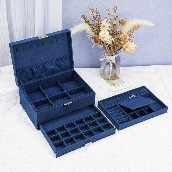 Dyzi Velvet Jewellery Box With Drawer Multi Compartment Storage Organiser