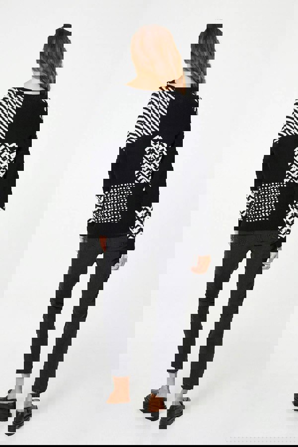 Black | Geo Print Drop Shoulder Relaxed Jumper
