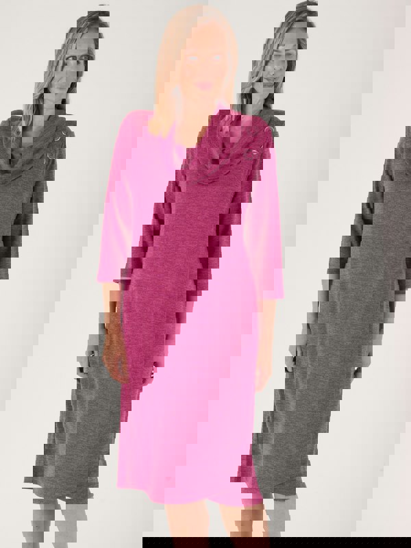 PennyPlain Asymmetric Button Cowl Dress - Magenta