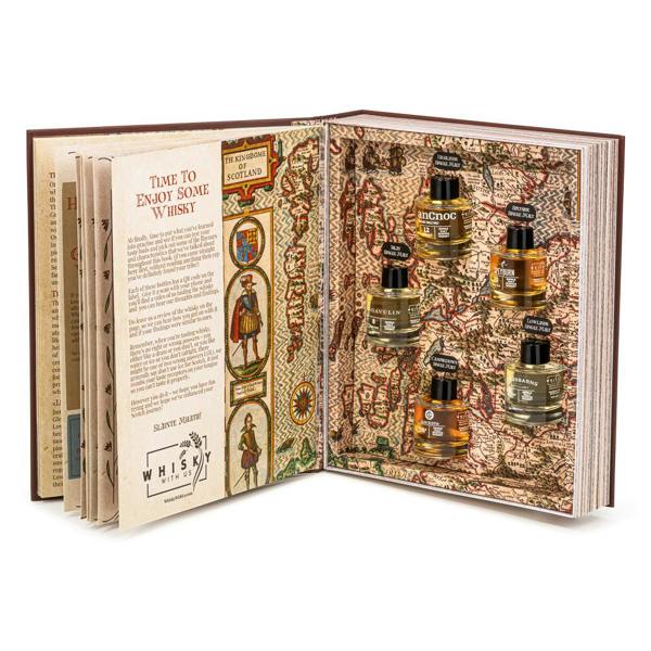 Whisky With Us Whisky Gift Set - The Book of Scotch Whisky – Whisky Tasting Gift Set with 5 Single Malt Miniatures