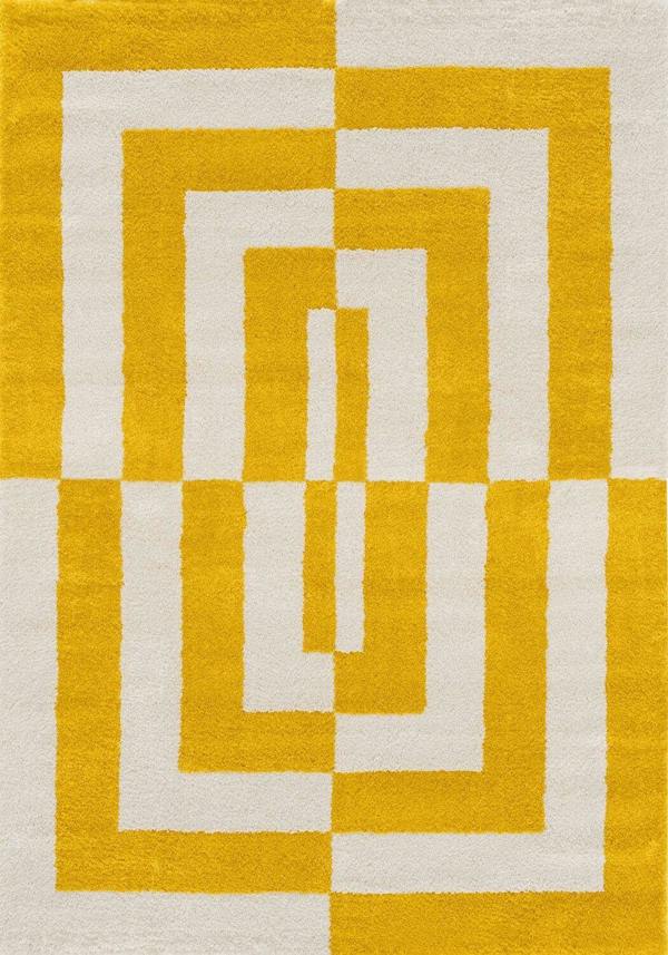 Yellow and white geometric patterned rug