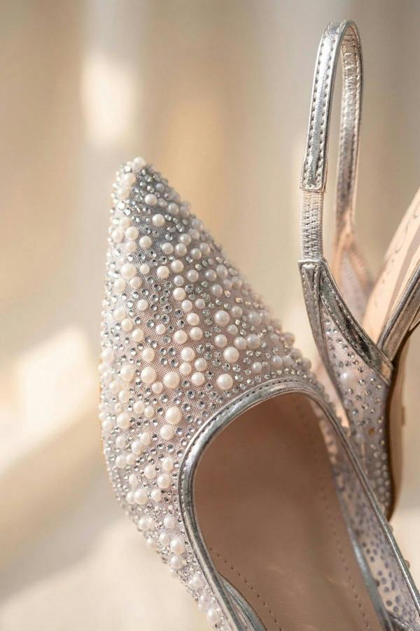 Cordelia Embellished Mesh Pointed Toe Heels - Silver