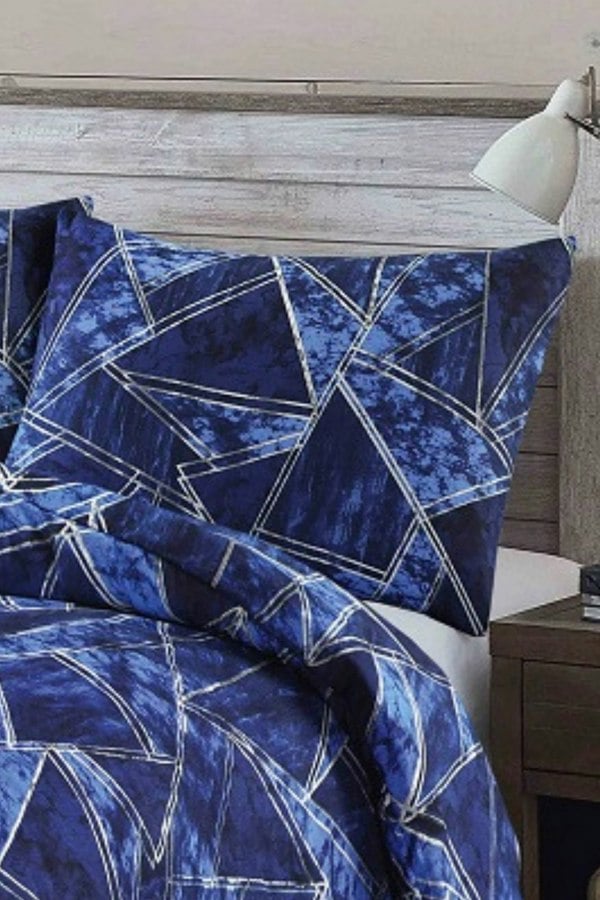 HomeSpace Direct Jaxon Navy Blue Geomectric Duvet Cover Set Fresh Modern Bedding