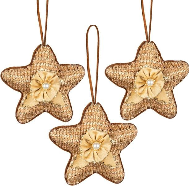 12cm Gold Jute Star Christmas Tree Hanging Decorations, 3 Piece Seasonal Ornament Set image 6