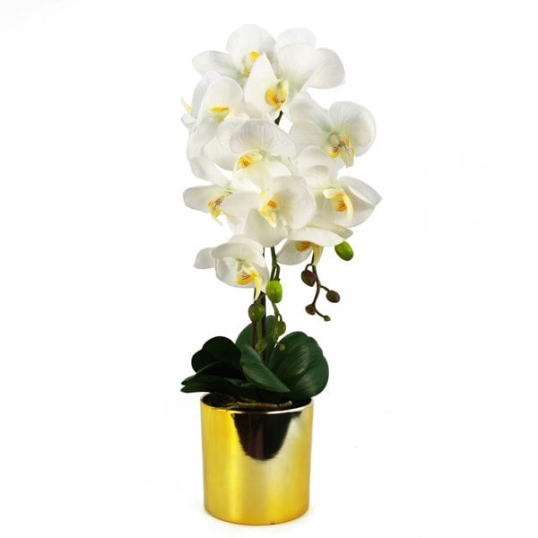 Leaf 52cm Artificial Orchid Large - White / Gold