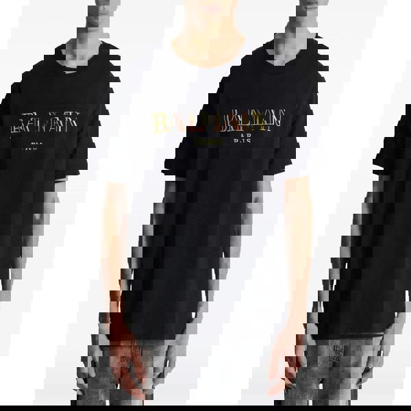 Balmain Multi-Coloured Embroidered Logo Oversized T-Shirt   in  Black