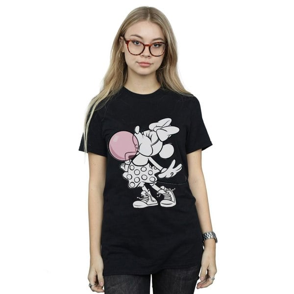 Disney Womens/Ladies Minnie Mouse Gum Bubble Cotton Boyfriend T-Shirt - Black