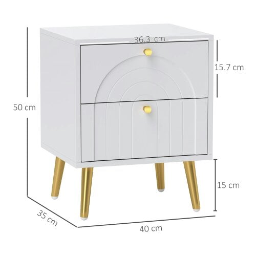 Wyld Haus Leri Kama Set Of 2 White Bedside Tables 2 Drawers Golden Handles