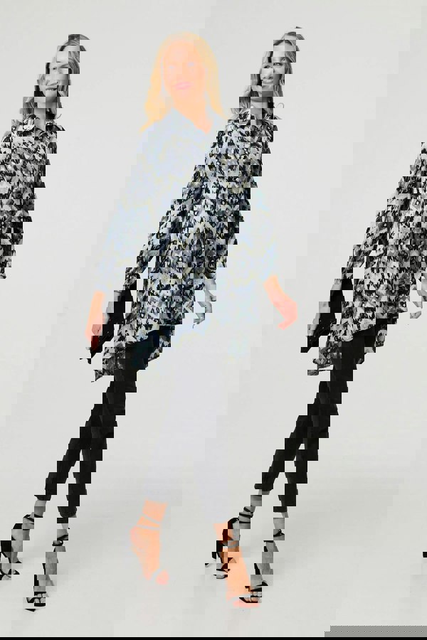 Black | Aztec Print High Low Long Sleeve Shirt
