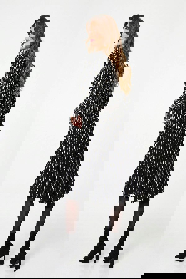 Black | Geo Print Knit Skater Midi Dress
