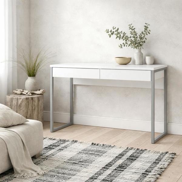 Wyld Haus Billabong White Gloss Office Desk 2 Drawers